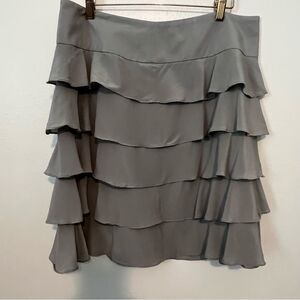 Talbots Silk Tiered Ruffle Skirt Light Grey Silver Lined Size 14P Petite Party